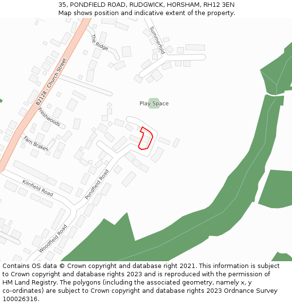 35, PONDFIELD ROAD, RUDGWICK, HORSHAM, RH12 3EN: Location map and indicative extent of plot