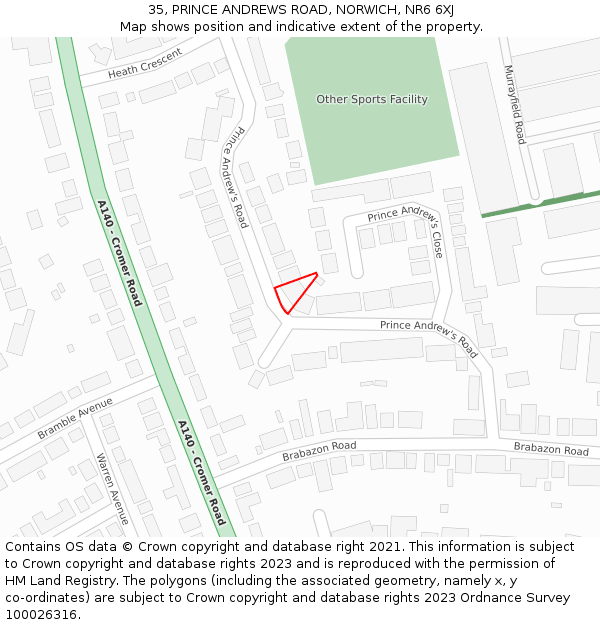 35, PRINCE ANDREWS ROAD, NORWICH, NR6 6XJ: Location map and indicative extent of plot