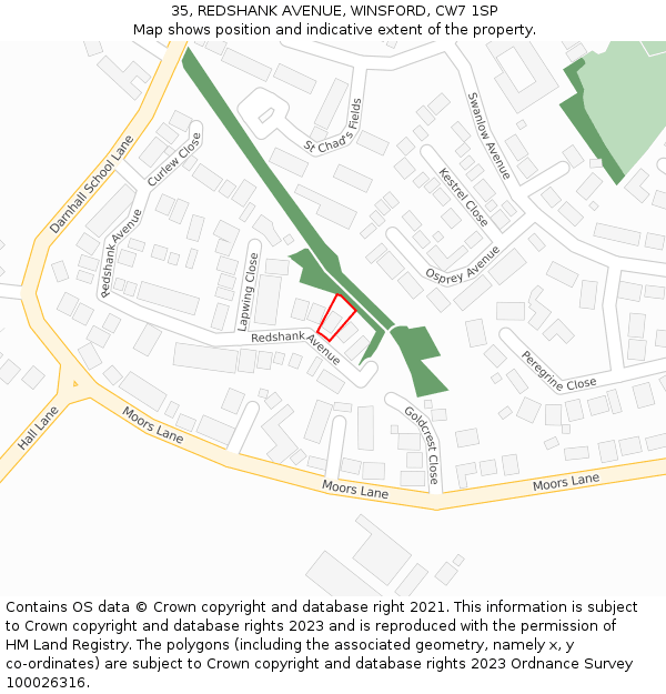 35, REDSHANK AVENUE, WINSFORD, CW7 1SP: Location map and indicative extent of plot