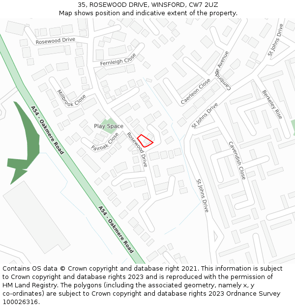 35, ROSEWOOD DRIVE, WINSFORD, CW7 2UZ: Location map and indicative extent of plot