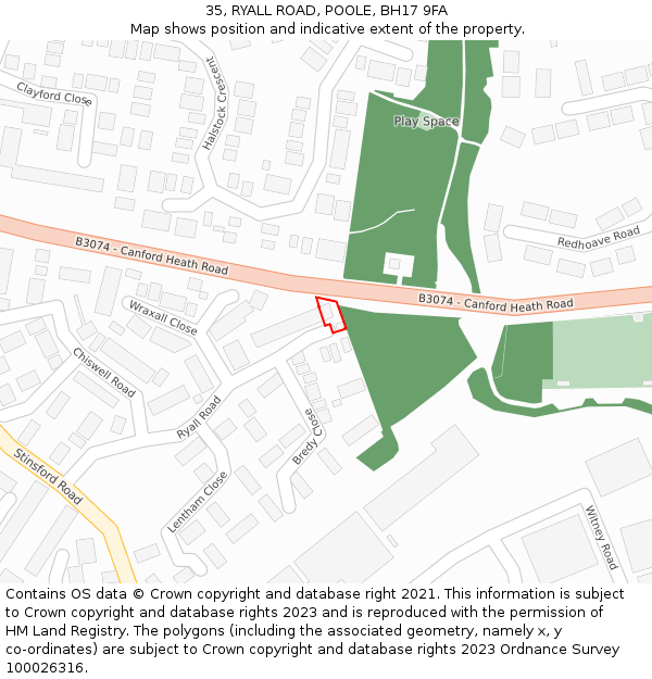 35, RYALL ROAD, POOLE, BH17 9FA: Location map and indicative extent of plot