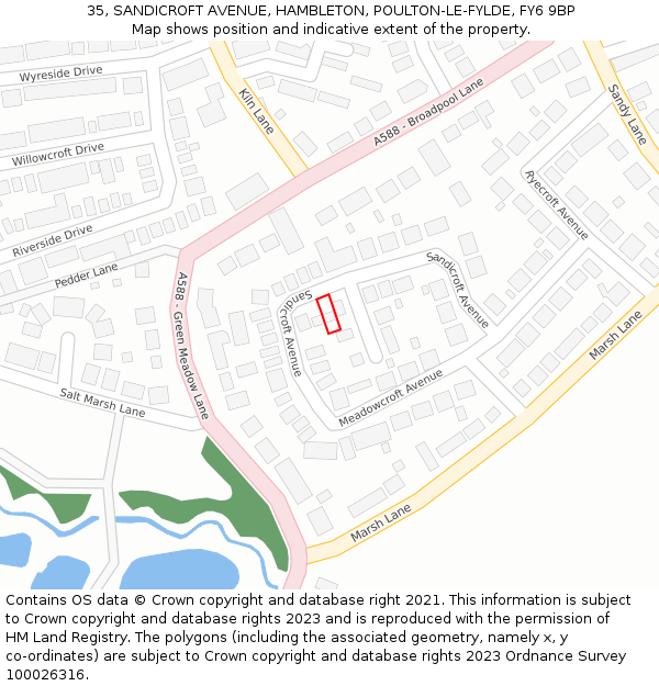 35, SANDICROFT AVENUE, HAMBLETON, POULTON-LE-FYLDE, FY6 9BP: Location map and indicative extent of plot