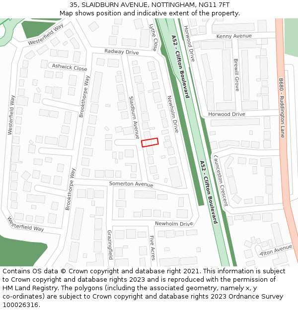 35, SLAIDBURN AVENUE, NOTTINGHAM, NG11 7FT: Location map and indicative extent of plot