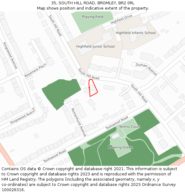 35, SOUTH HILL ROAD, BROMLEY, BR2 0RL: Location map and indicative extent of plot