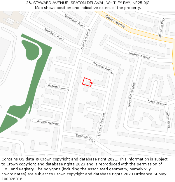 35, STAWARD AVENUE, SEATON DELAVAL, WHITLEY BAY, NE25 0JG: Location map and indicative extent of plot