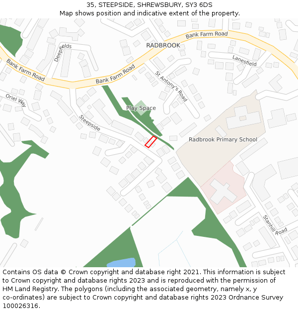 35, STEEPSIDE, SHREWSBURY, SY3 6DS: Location map and indicative extent of plot