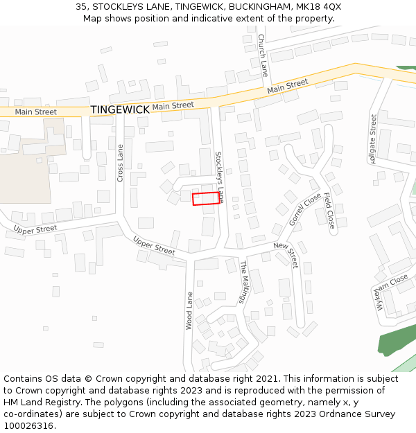 35, STOCKLEYS LANE, TINGEWICK, BUCKINGHAM, MK18 4QX: Location map and indicative extent of plot