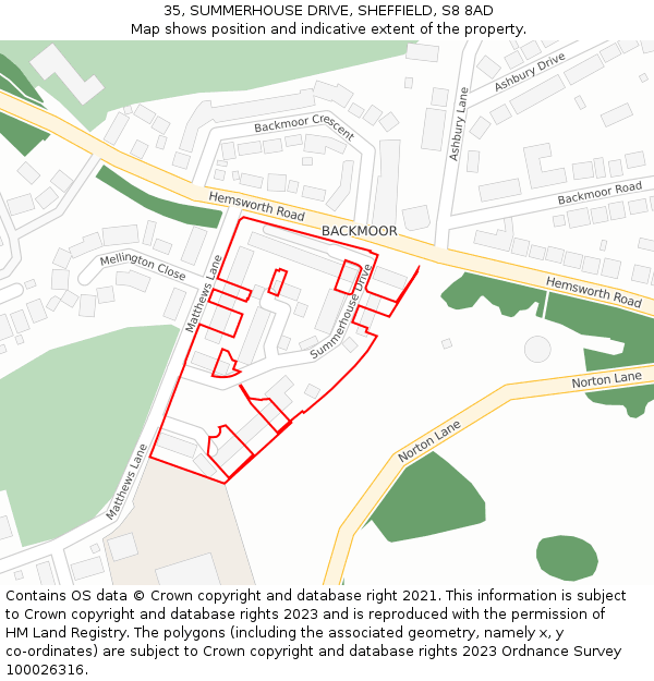 35, SUMMERHOUSE DRIVE, SHEFFIELD, S8 8AD: Location map and indicative extent of plot
