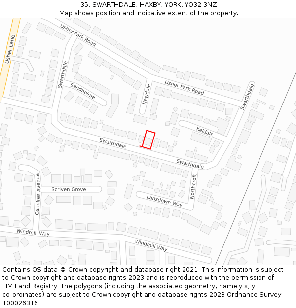 35, SWARTHDALE, HAXBY, YORK, YO32 3NZ: Location map and indicative extent of plot