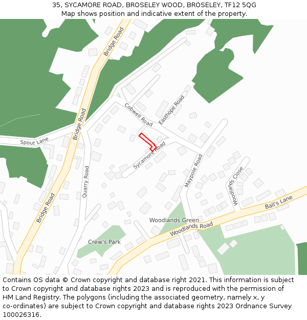 35, SYCAMORE ROAD, BROSELEY WOOD, BROSELEY, TF12 5QG: Location map and indicative extent of plot