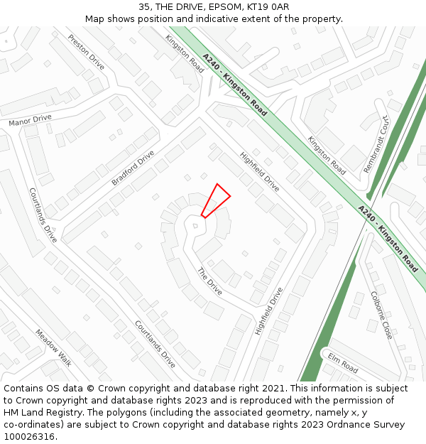 35, THE DRIVE, EPSOM, KT19 0AR: Location map and indicative extent of plot