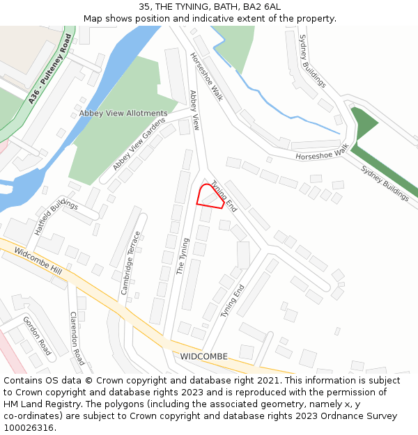 35, THE TYNING, BATH, BA2 6AL: Location map and indicative extent of plot