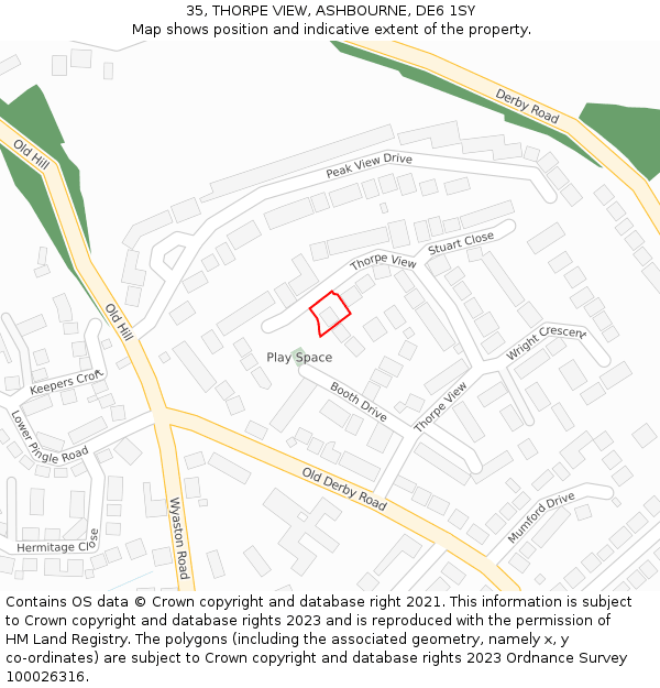 35, THORPE VIEW, ASHBOURNE, DE6 1SY: Location map and indicative extent of plot