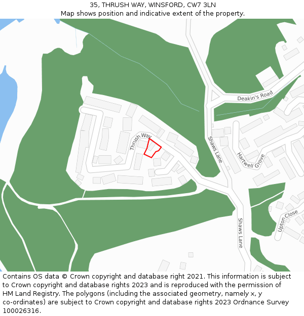 35, THRUSH WAY, WINSFORD, CW7 3LN: Location map and indicative extent of plot