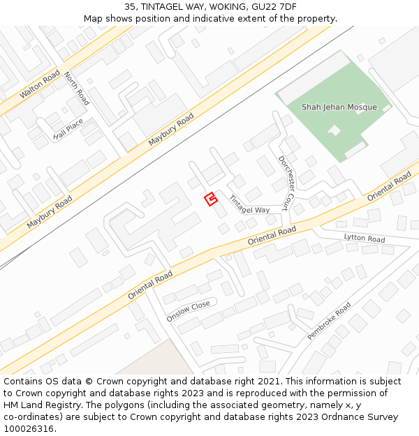 35, TINTAGEL WAY, WOKING, GU22 7DF: Location map and indicative extent of plot