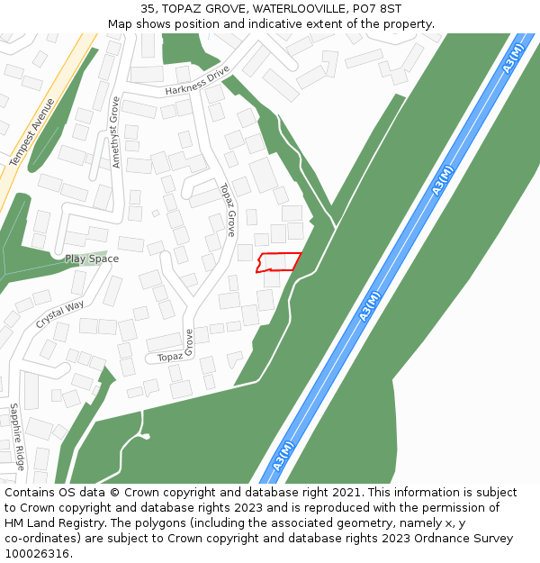 35, TOPAZ GROVE, WATERLOOVILLE, PO7 8ST: Location map and indicative extent of plot