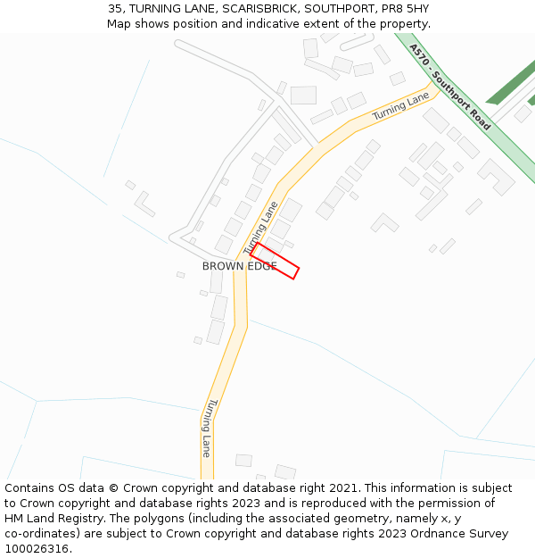 35, TURNING LANE, SCARISBRICK, SOUTHPORT, PR8 5HY: Location map and indicative extent of plot