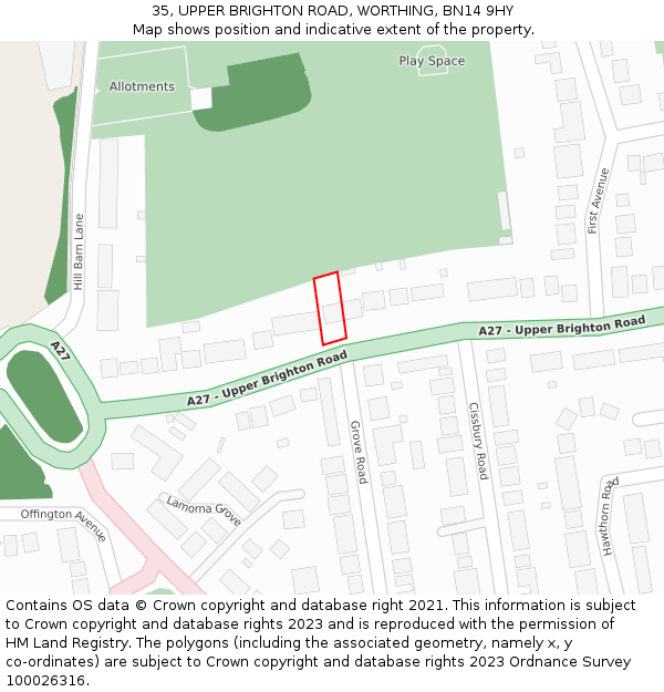 35, UPPER BRIGHTON ROAD, WORTHING, BN14 9HY: Location map and indicative extent of plot
