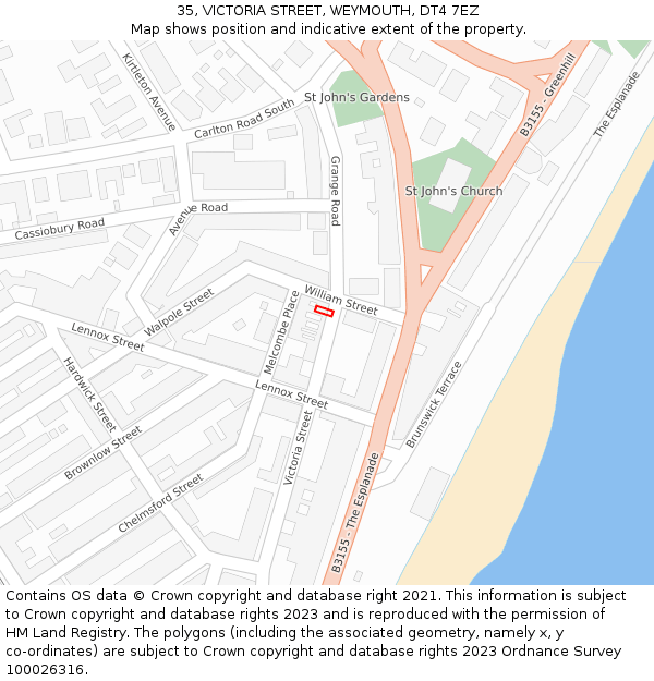 35, VICTORIA STREET, WEYMOUTH, DT4 7EZ: Location map and indicative extent of plot