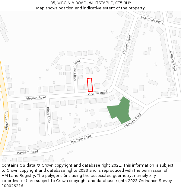 35, VIRGINIA ROAD, WHITSTABLE, CT5 3HY: Location map and indicative extent of plot
