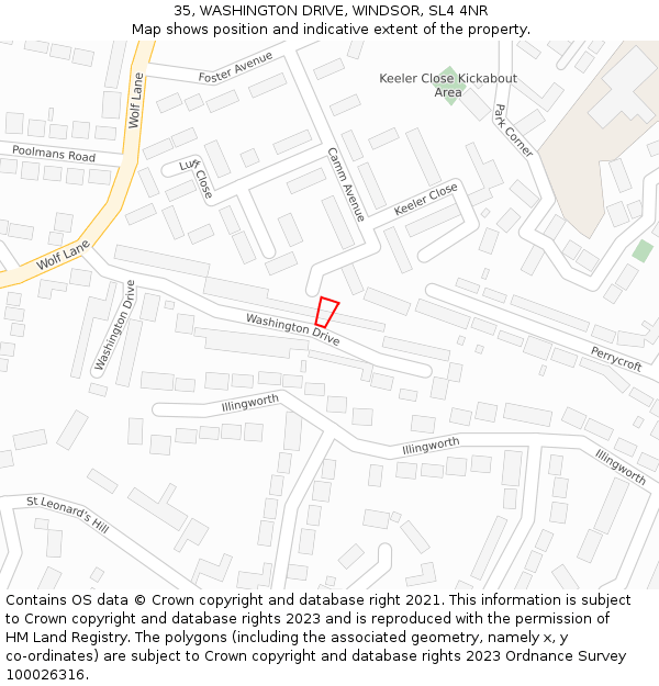 35, WASHINGTON DRIVE, WINDSOR, SL4 4NR: Location map and indicative extent of plot