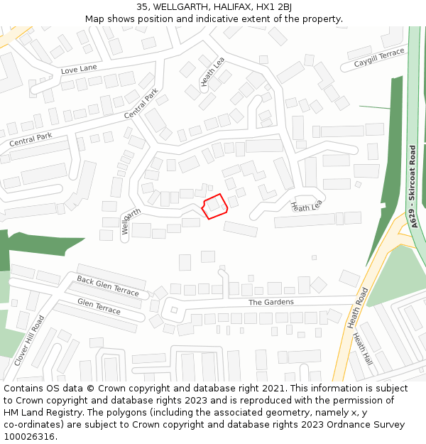 35, WELLGARTH, HALIFAX, HX1 2BJ: Location map and indicative extent of plot