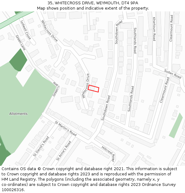 35, WHITECROSS DRIVE, WEYMOUTH, DT4 9PA: Location map and indicative extent of plot