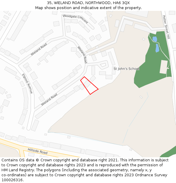 35, WIELAND ROAD, NORTHWOOD, HA6 3QX: Location map and indicative extent of plot