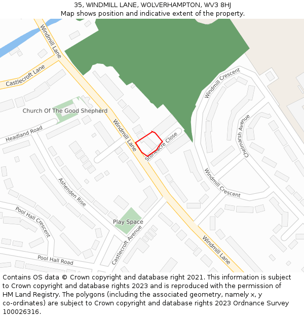35, WINDMILL LANE, WOLVERHAMPTON, WV3 8HJ: Location map and indicative extent of plot