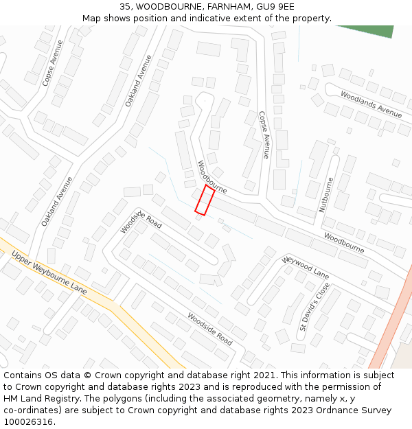 35, WOODBOURNE, FARNHAM, GU9 9EE: Location map and indicative extent of plot