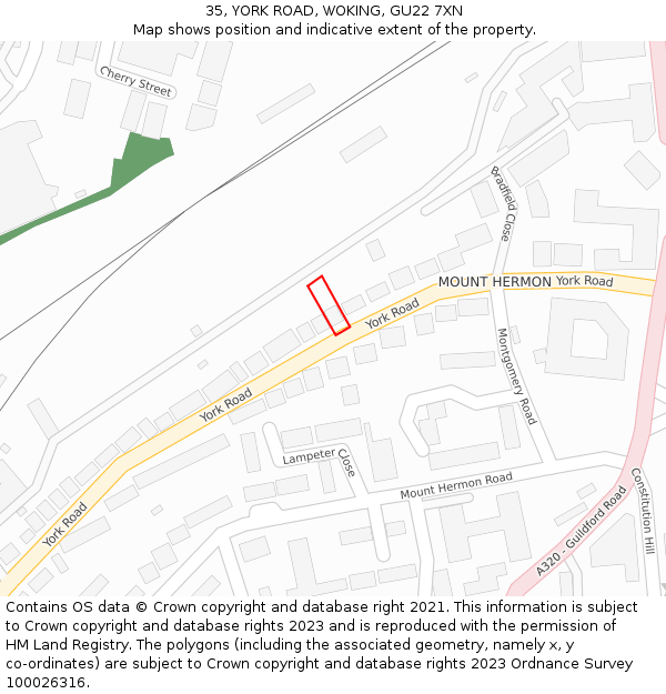 35, YORK ROAD, WOKING, GU22 7XN: Location map and indicative extent of plot