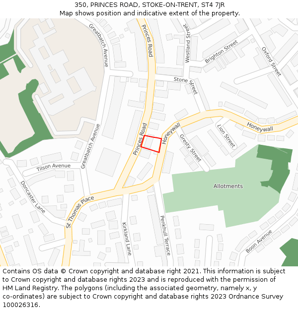 350, PRINCES ROAD, STOKE-ON-TRENT, ST4 7JR: Location map and indicative extent of plot
