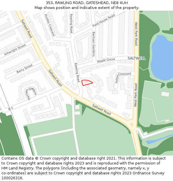 353, RAWLING ROAD, GATESHEAD, NE8 4UH: Location map and indicative extent of plot