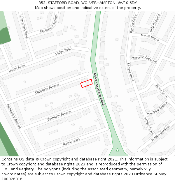 353, STAFFORD ROAD, WOLVERHAMPTON, WV10 6DY: Location map and indicative extent of plot