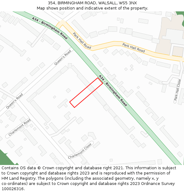 354, BIRMINGHAM ROAD, WALSALL, WS5 3NX: Location map and indicative extent of plot