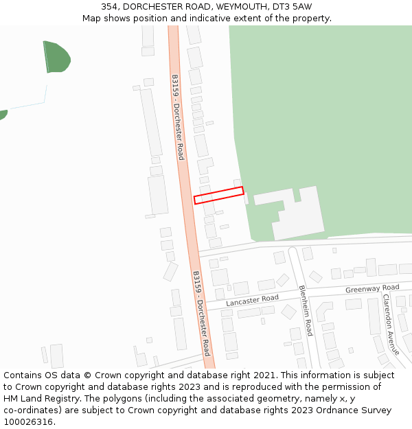 354, DORCHESTER ROAD, WEYMOUTH, DT3 5AW: Location map and indicative extent of plot