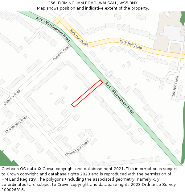 356, BIRMINGHAM ROAD, WALSALL, WS5 3NX: Location map and indicative extent of plot