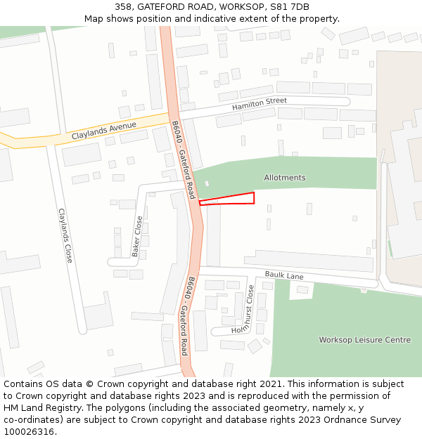 358, GATEFORD ROAD, WORKSOP, S81 7DB: Location map and indicative extent of plot