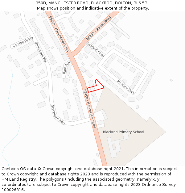 359B, MANCHESTER ROAD, BLACKROD, BOLTON, BL6 5BL: Location map and indicative extent of plot