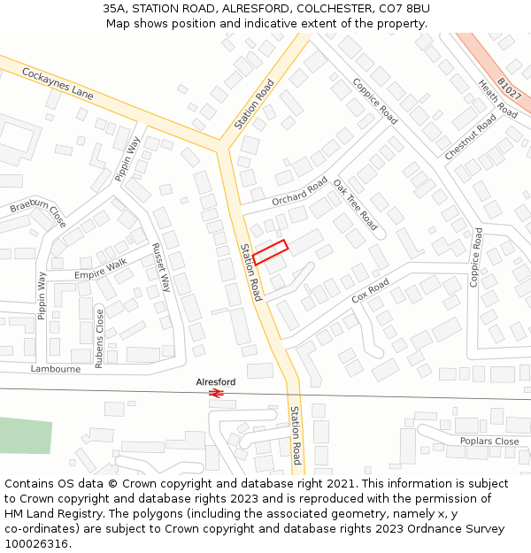 35A, STATION ROAD, ALRESFORD, COLCHESTER, CO7 8BU: Location map and indicative extent of plot