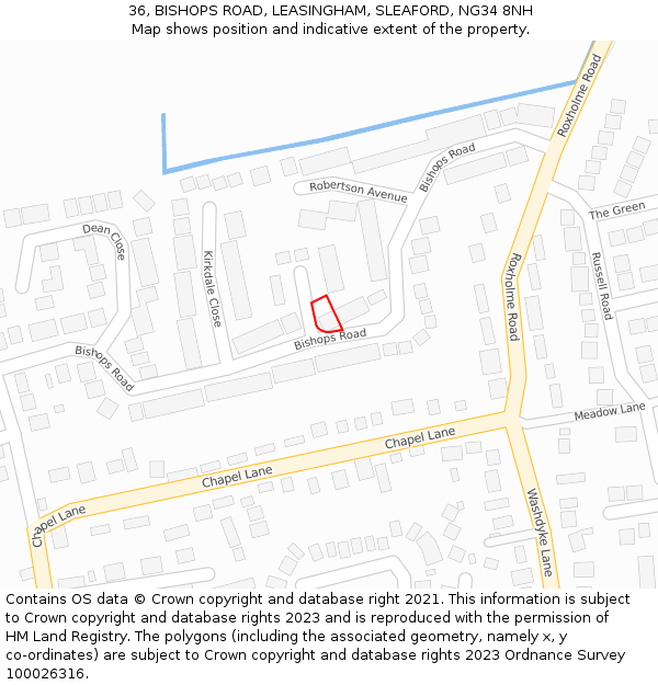 36, BISHOPS ROAD, LEASINGHAM, SLEAFORD, NG34 8NH: Location map and indicative extent of plot