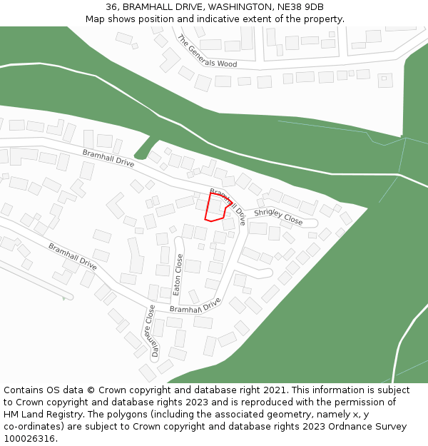 36, BRAMHALL DRIVE, WASHINGTON, NE38 9DB: Location map and indicative extent of plot
