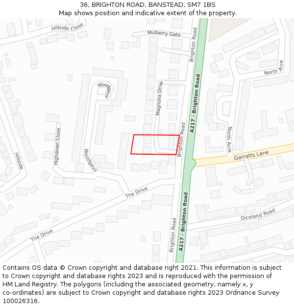 36, BRIGHTON ROAD, BANSTEAD, SM7 1BS: Location map and indicative extent of plot