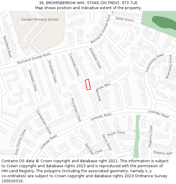 36, BROMSBERROW WAY, STOKE-ON-TRENT, ST3 7UE: Location map and indicative extent of plot