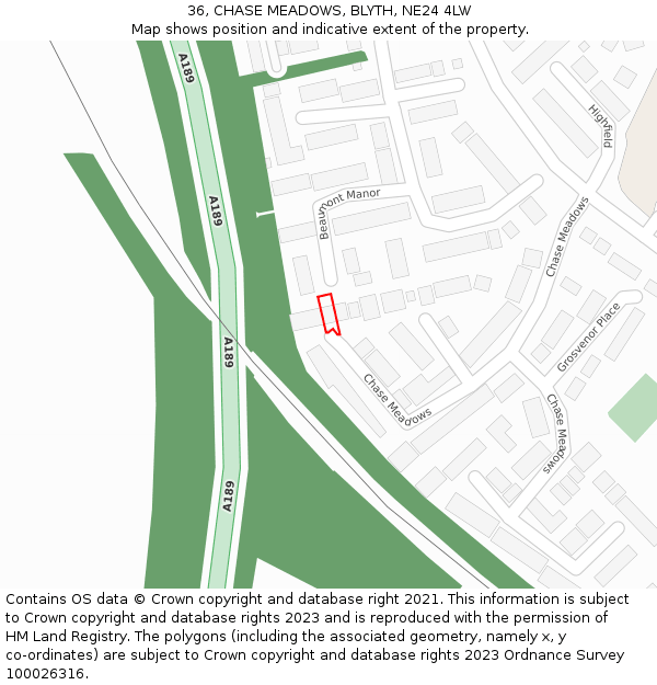 36, CHASE MEADOWS, BLYTH, NE24 4LW: Location map and indicative extent of plot