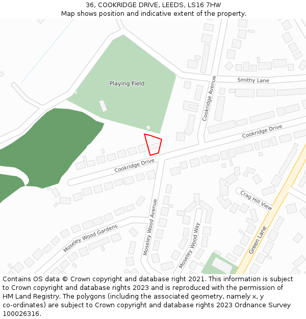 36, COOKRIDGE DRIVE, LEEDS, LS16 7HW: Location map and indicative extent of plot
