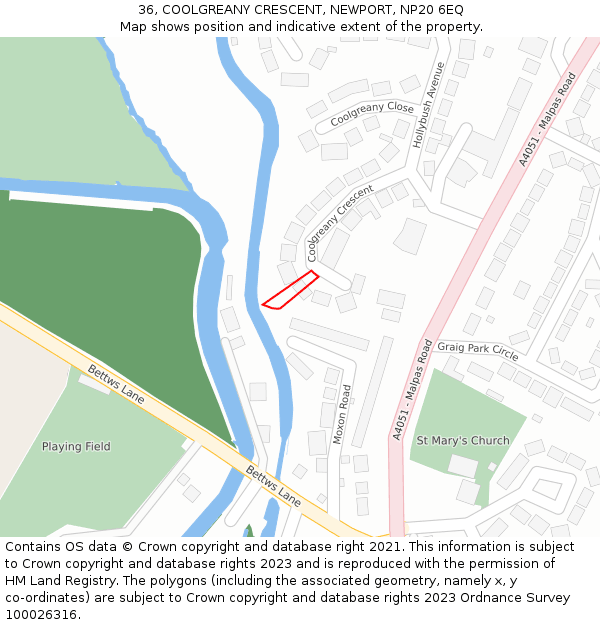 36, COOLGREANY CRESCENT, NEWPORT, NP20 6EQ: Location map and indicative extent of plot