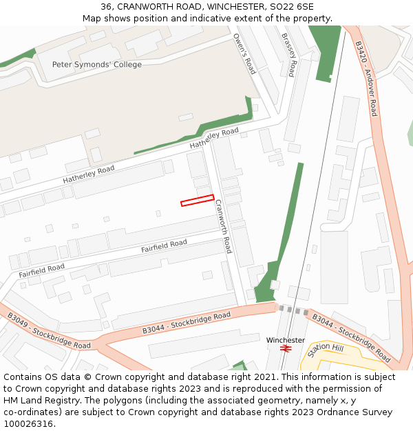 36, CRANWORTH ROAD, WINCHESTER, SO22 6SE: Location map and indicative extent of plot