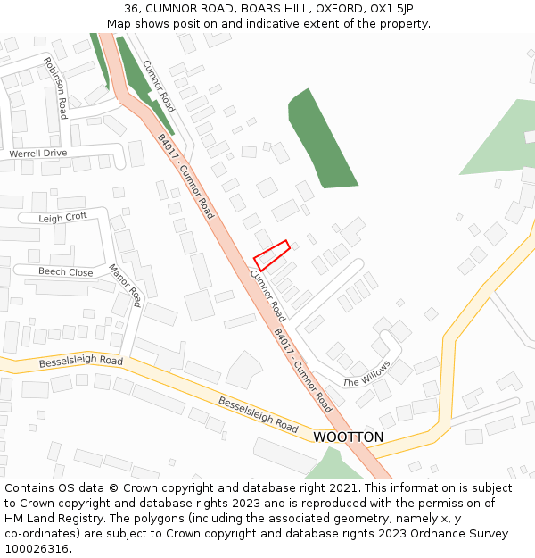 36, CUMNOR ROAD, BOARS HILL, OXFORD, OX1 5JP: Location map and indicative extent of plot