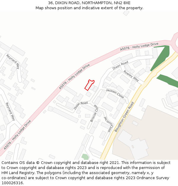 36, DIXON ROAD, NORTHAMPTON, NN2 8XE: Location map and indicative extent of plot